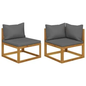Zweiteiliges Sofaspiel mit dunkelgrauen Kissen aus Akazienholz. von vidaXL, Modulare Sofas für den Außenbereich - Ref: Foro24...