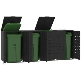 Cobertizo de 4 contenedores de basura acero negro 276x79x117 cm by , Waste container supports - Ref: Foro24-3279979, Price: 9...