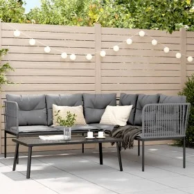 Sofá de jardín con cojines acero y textilene negro by , Garden sets - Ref: Foro24-3283749, Price: 414,46 €, Discount: %