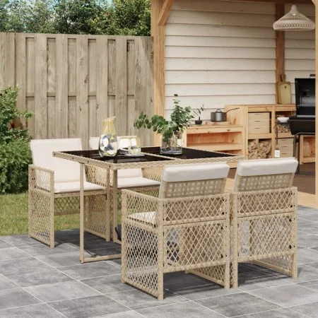 Set comedor de jardín 5 pzas con cojines ratán sintético beige de , Conjuntos de jardín - Ref: Foro24-3210718, Precio: 307,00...