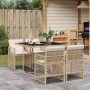Set comedor de jardín 5 pzas con cojines ratán sintético beige
