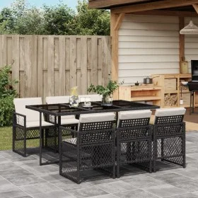 Set de comedor de jardín 7 pzas y cojines ratán sintético negro by , Garden sets - Ref: Foro24-3210726, Price: 447,92 €, Disc...