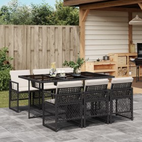 Set de comedor de jardín 7 pzas y cojines ratán sintético negro by , Garden sets - Ref: Foro24-3210726, Price: 390,38 €, Disc...