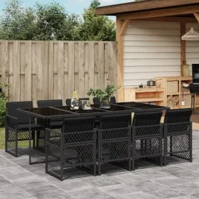 Set de comedor de jardín 9 pzas y cojines ratán sintético negro by , Garden sets - Ref: Foro24-3210739, Price: 582,95 €, Disc...