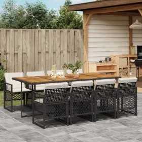 Set de comedor de jardín 9 pzas y cojines ratán sintético negro by , Garden sets - Ref: Foro24-3210747, Price: 644,14 €, Disc...