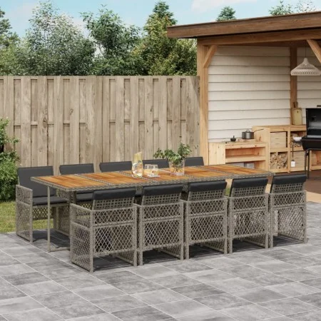 Set de comedor de jardín 11 pzas y cojines ratán sintético gris de , Conjuntos de jardín - Ref: Foro24-3210758, Precio: 884,5...