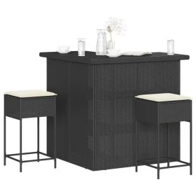 Mesa y taburetes altos jardín 3 piezas y cojines ratán PE negro by , Garden sets - Ref: Foro24-3261502, Price: 393,81 €, Disc...