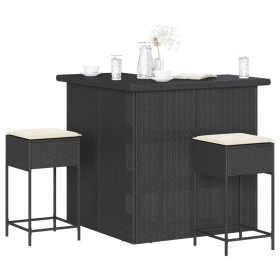 Mesa y taburetes altos jardín 3 piezas y cojines ratán PE negro by , Garden sets - Ref: Foro24-3261502, Price: 398,08 €, Disc...