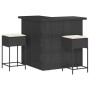 Mesa y taburetes altos jardín 3 piezas y cojines ratán PE negro by , Garden sets - Ref: Foro24-3261502, Price: 398,08 €, Disc...
