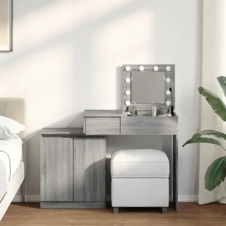 Tocador con luces LED gris sonoma 115x37x110,5 cm de , Tocadores para dormitorios - Ref: Foro24-848232, Precio: 120,92 €, Des...