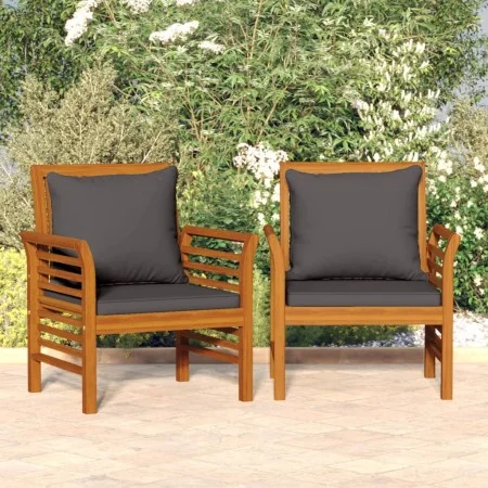 Dark gray armchairs with cushions, 2 units, solid acacia wood by vidaXL, Garden chairs - Ref: Foro24-312138, Price: 255,81 €,...
