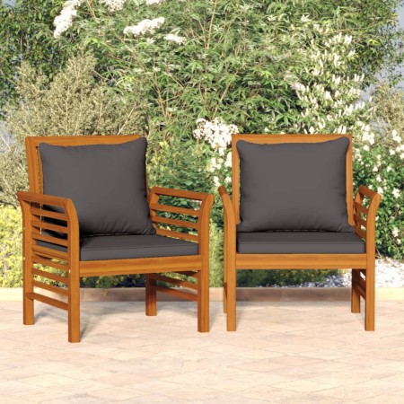 Sessel mit dunkelgrauen Kissen 2 Stück massives Akazienholz von vidaXL, Gartenstühle - Ref: Foro24-312138, Preis: 260,88 €, R...