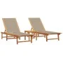 Tumbonas 2 uds con mesa madera maciza acacia y textileno taupe by , Loungers - Ref: Foro24-3279255, Price: 353,07 €, Discount: %