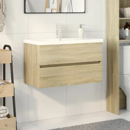 Set de mueble de baño 2 piezas cerámica y madera de ingeniería de , Tocadores de baño - Ref: Foro24-3307663, Precio: 225,04 €...