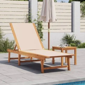 Tumbona con mesa madera maciza de acacia y textileno crema by , Loungers - Ref: Foro24-4008416, Price: 193,01 €, Discount: %