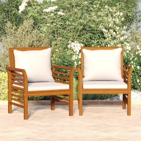 Armchairs with cream white cushions 2 pcs solid acacia wood by vidaXL, Garden chairs - Ref: Foro24-312137, Price: 239,91 €, D...