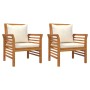Sillones con cojines blanco crema 2 uds madera maciza de acacia