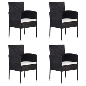 Sillas de jardín con cojines crema 4 uds ratán sintético negro de , Sillas de jardín - Ref: Foro24-318707, Precio: 157,59 €, ...