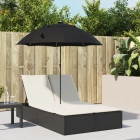 Tumbona doble con cojines y sombrilla ratán sintético negro by , Loungers - Ref: Foro24-368081, Price: 269,49 €, Discount: %