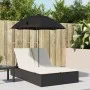 Tumbona doble con cojines y sombrilla ratán sintético negro by , Loungers - Ref: Foro24-368081, Price: 269,07 €, Discount: %