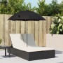 Tumbona doble con cojines y sombrilla ratán sintético negro by , Loungers - Ref: Foro24-368081, Price: 256,76 €, Discount: %