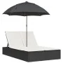 Tumbona doble con cojines y sombrilla ratán sintético negro by , Loungers - Ref: Foro24-368081, Price: 269,07 €, Discount: %