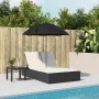 Tumbona doble con cojines y sombrilla ratán sintético negro by , Loungers - Ref: Foro24-368081, Price: 269,07 €, Discount: %