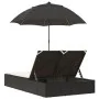 Tumbona doble con cojines y sombrilla ratán sintético negro by , Loungers - Ref: Foro24-368081, Price: 269,07 €, Discount: %