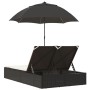 Tumbona doble con cojines y sombrilla ratán sintético negro by , Loungers - Ref: Foro24-368081, Price: 256,76 €, Discount: %