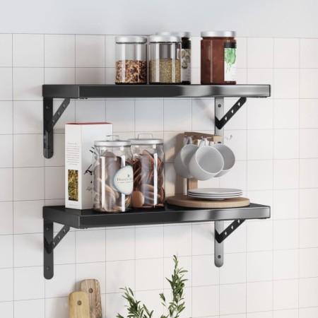 Estantes de pared 2 uds acero inoxidable negro 50x23,5x3 cm de , Estantes y estanterías - Ref: Foro24-30295, Precio: 32,50 €