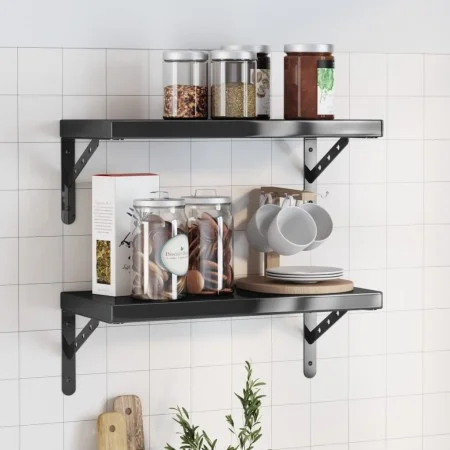 Estantes de pared 2 uds acero inoxidable negro 50x23,5x3 cm by , Shelves and shelves - Ref: Foro24-30295, Price: 34,36 €, Dis...