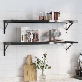 Estantes de pared 2 uds acero inoxidable negro 100x30x3 cm by , Shelves and shelves - Ref: Foro24-30288, Price: 58,27 €, Disc...