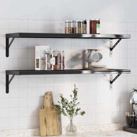 Wandregale 2 Stück Edelstahl schwarz 100x30x3 cm von , Regale und Regale - Ref: Foro24-30288, Preis: 62,67 €, Rabatt: %