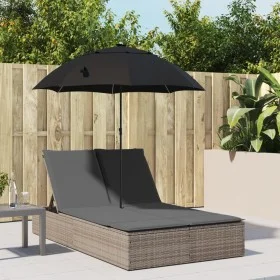 Tumbona doble con cojines y sombrilla ratán sintético gris by , Loungers - Ref: Foro24-368083, Price: 275,24 €, Discount: %