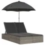 Doppel-Liegestuhl mit Kissen und Sonnenschirm aus grauem synthetischem Rattan. von , Liegen - Ref: Foro24-368083, Preis: 277,...