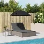 Doppel-Liegestuhl mit Kissen und Sonnenschirm aus grauem synthetischem Rattan. von , Liegen - Ref: Foro24-368083, Preis: 277,...