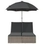 Doppel-Liegestuhl mit Kissen und Sonnenschirm aus grauem synthetischem Rattan. von , Liegen - Ref: Foro24-368083, Preis: 277,...