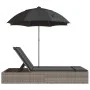 Doppel-Liegestuhl mit Kissen und Sonnenschirm aus grauem synthetischem Rattan. von , Liegen - Ref: Foro24-368083, Preis: 277,...