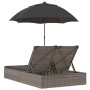 Doppel-Liegestuhl mit Kissen und Sonnenschirm aus grauem synthetischem Rattan. von , Liegen - Ref: Foro24-368083, Preis: 264,...