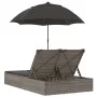 Doppel-Liegestuhl mit Kissen und Sonnenschirm aus grauem synthetischem Rattan. von , Liegen - Ref: Foro24-368083, Preis: 277,...