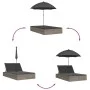 Doppel-Liegestuhl mit Kissen und Sonnenschirm aus grauem synthetischem Rattan. von , Liegen - Ref: Foro24-368083, Preis: 277,...