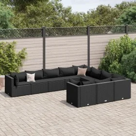 Gartensofa-Set und Kissen, 10-teilig, aus schwarzem Kunststoff-Rattan. von , Gartensets - Ref: Foro24-3308331, Preis: 817,98 ...