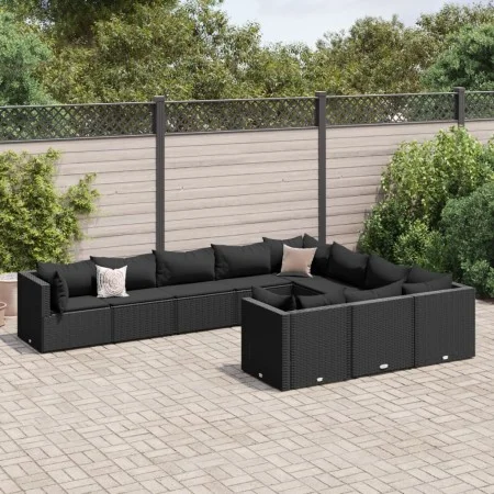 Gartensofa-Set und Kissen, 10-teilig, aus schwarzem Kunststoff-Rattan. von , Gartensets - Ref: Foro24-3308331, Preis: 817,98 ...