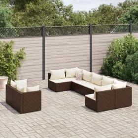 Gartensofa-Set, 9-teilig, mit braunen Kissen aus synthetischem Rattan. von , Gartensets - Ref: Foro24-3308297, Preis: 591,80 ...