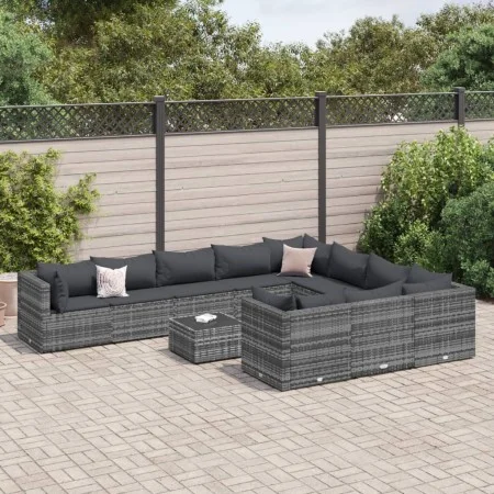Set de sofás de jardín 11 pzas y cojines ratán sintético gris by , Garden sets - Ref: Foro24-3308338, Price: 713,67 €, Discou...