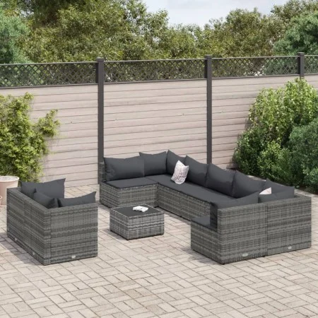 Set de sofás de jardín y cojines 10 pzas ratán sintético gris by , Garden sets - Ref: Foro24-3308306, Price: 715,98 €, Discou...