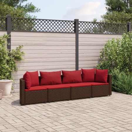 Gartensofagarnitur 4-teilig mit braunen Polstern aus synthetischem Rattan. von , Gartensets - Ref: Foro24-3308461, Preis: 276...