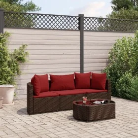 Set de sofás de jardín 4 pzas y cojines ratán sintético marrón by , Garden sets - Ref: Foro24-3308365, Price: 246,72 €, Disco...