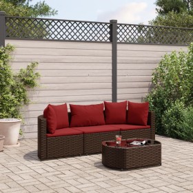 Set de sofás de jardín 4 pzas y cojines ratán sintético marrón by , Garden sets - Ref: Foro24-3308365, Price: 257,80 €, Disco...