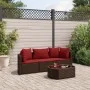 Set de sofás de jardín 4 pzas y cojines ratán sintético marrón by , Garden sets - Ref: Foro24-3308365, Price: 246,72 €, Disco...